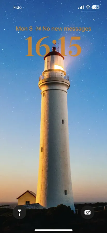 A white concrete lighthouse standing tall against a blue sky and surrounded by lush greenery. - depth effect wallpaper