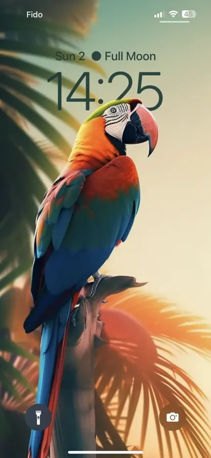 A psychedelic parrot perched on a branch with a blurry background