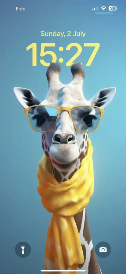 A giraffe wearing a scarf and sunglasses on a blue background