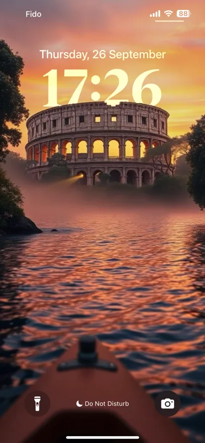 The Colosseum against a vibrant sunset and calm waters. - depth effect wallpaper