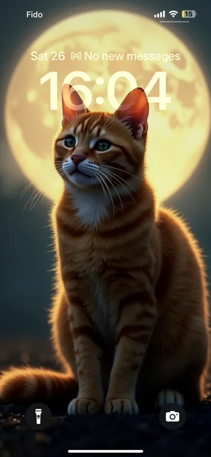 An orange tabby cat sits gracefully against the full moon. - depth effect wallpaper