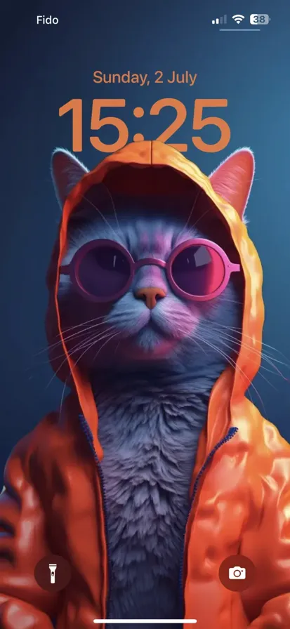 A cat wearing sunglasses and a red jacket with a purple background.