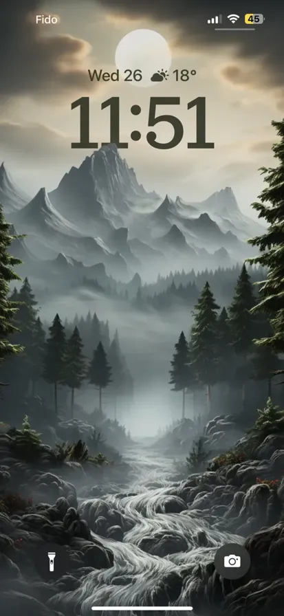 Mystic Mountain: Fog, River, Trees, Black & White - depth effect wallpaper