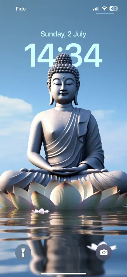 A 3D render of Buddha in a meditative pose on a lotus flower