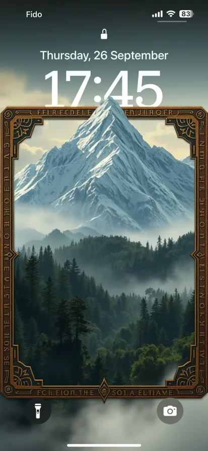 A serene snow-capped mountain in a decorative frame. - depth effect wallpaper