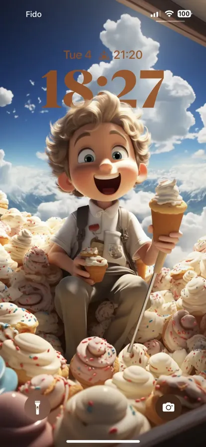 Boy's face gleefully beams while savoring an ice cream treat under a sunny sky, like a scene from a joyful cartoon.