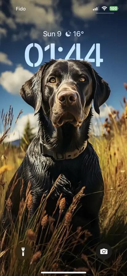 Adorable black Labrador Retriever gazing at the camera, showcasing a glossy coat and captivating eyes.