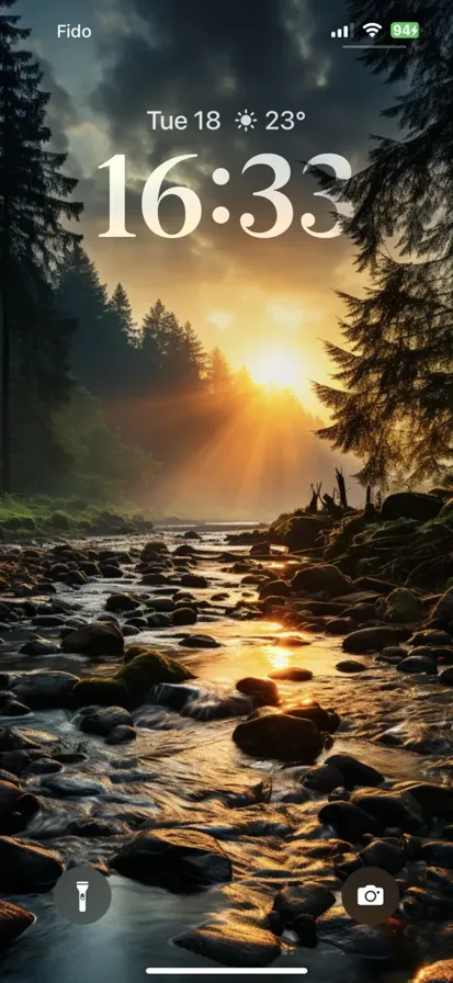 Tranquil twilight: sun sets, river winds, mossy rocks & ancient trees form a serene evening view. - depth effect wallpaper