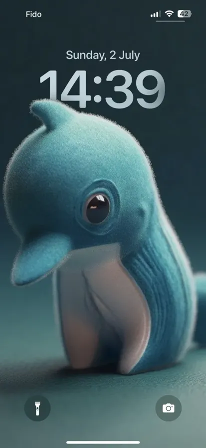 A tiny cute 3D felt dolphin made from felt fibers, rendered in 3D. - depth effect wallpaper