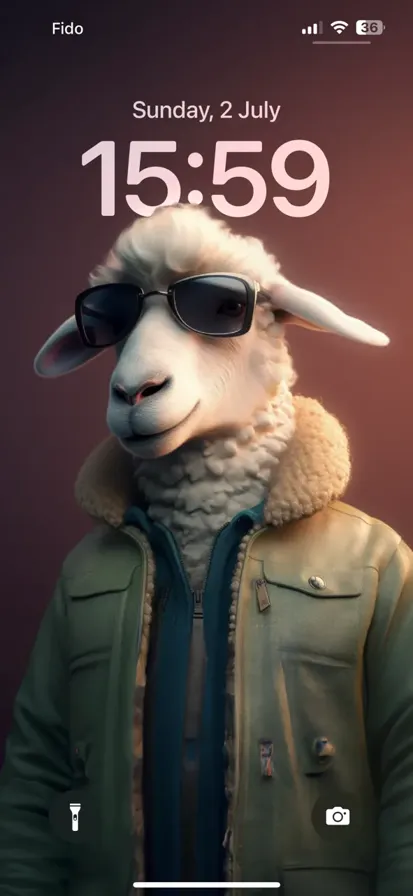 Sheep wearing sunglasses and a pretty jacket, standing on a sunny field.