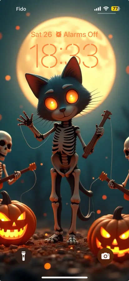 Playful Halloween Scene with Skeleton Cats