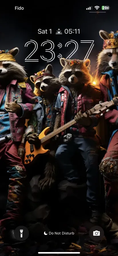 A colorful rock band of raccoons wearing vibrant clothes