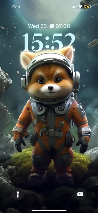 Baby fox astronaut exploring the universe - depth effect wallpaper