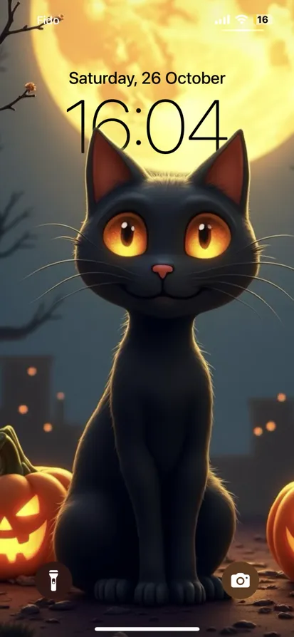 Whimsical Black Cat and Full Moon