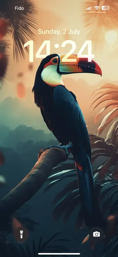 A toucan perched on a branch with a blurry background - depth effect wallpaper