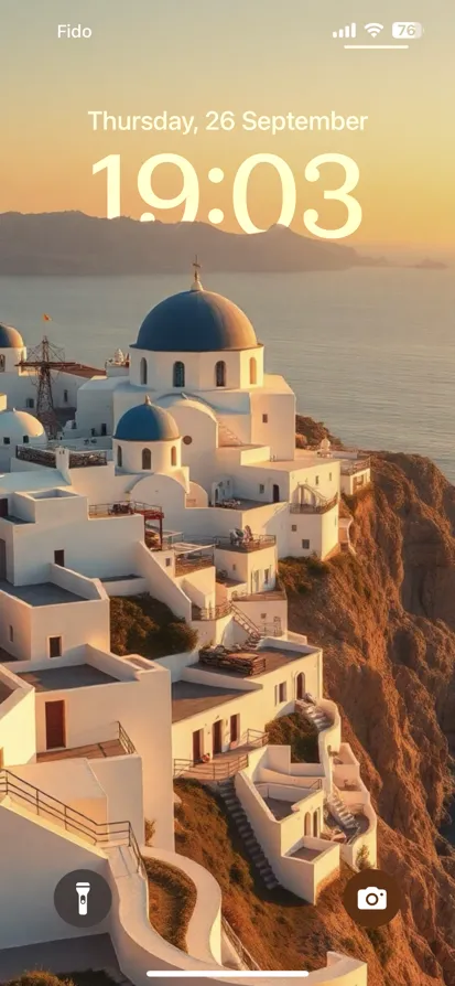 Picturesque coastal scene in Santorini at sunset. - depth effect wallpaper