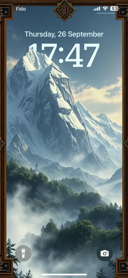 Majestic Mountain Scene with Ornate Borders