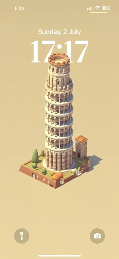 The renowned Leaning Tower of Pisa showcased in an adorable 3D kawaii illustration, against a picturesque blue sky. - depth effect wallpaper