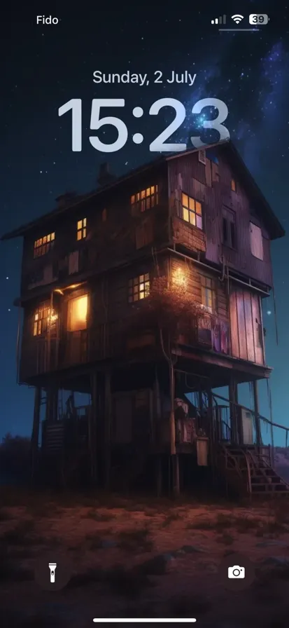 A small isolated cyberpunk house under the night sky on a dark city street.