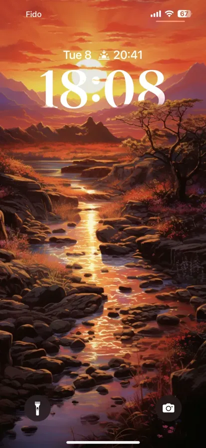 A beautiful sunset scene featuring a landscape with water and realistic colors.