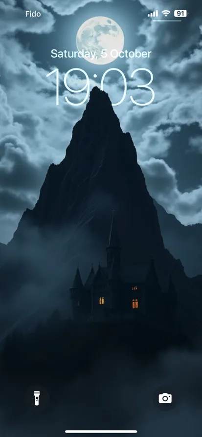 A gothic castle under a full moon, shrouded in mist.