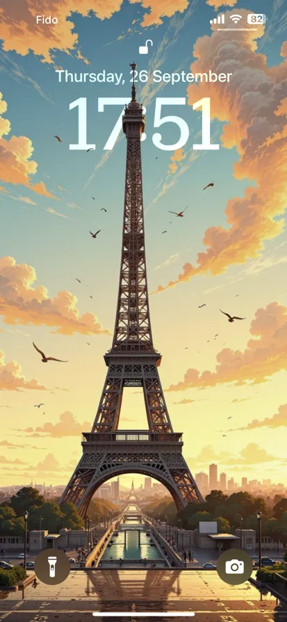 The Eiffel Tower silhouetted against a vibrant sunset. - depth effect wallpaper