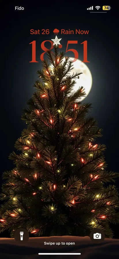 A beautifully lit Christmas tree shines at night with colorful lights and a glowing star atop. - depth effect wallpaper