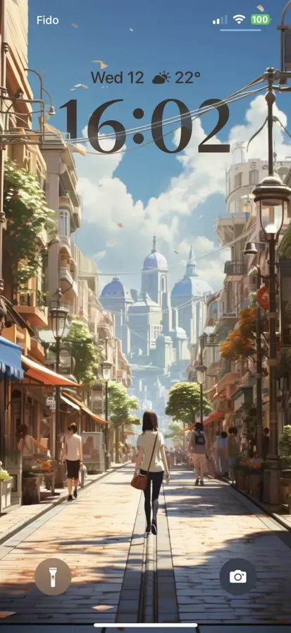 People with an anime-like appearance stroll along a busy street lined with colorful shops
