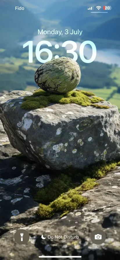 A solitary stone standing atop a mountain peak with a breathtaking view.