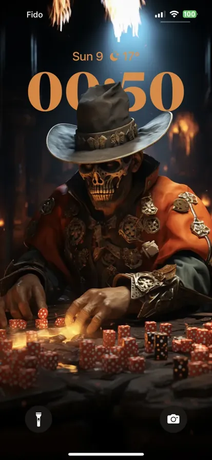 Illustration of a Mexican skull playing RPG. The skull is wearing traditional Mexican attire.