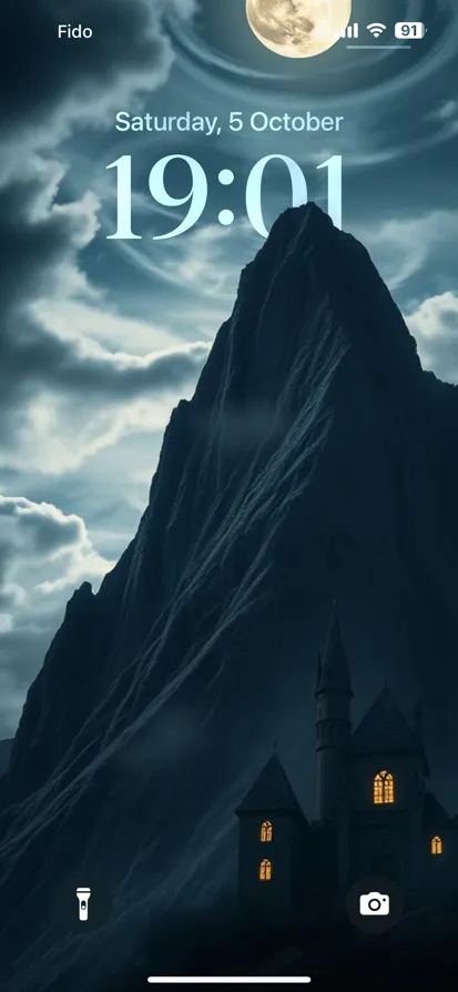 A gothic castle stands against a dark mountain under a luminous full moon.