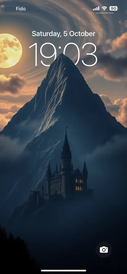 Mystical Mountain Castle Under Moonlight