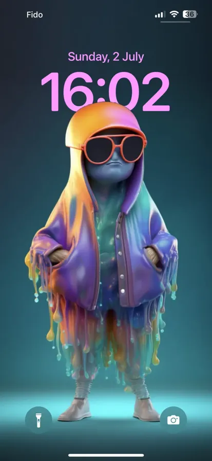 A full-body image of a jellyfish wearing sunglasses and a purple jacket.