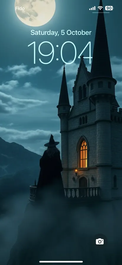 Eerie castle on a cliff illuminated by a full moon. - depth effect wallpaper