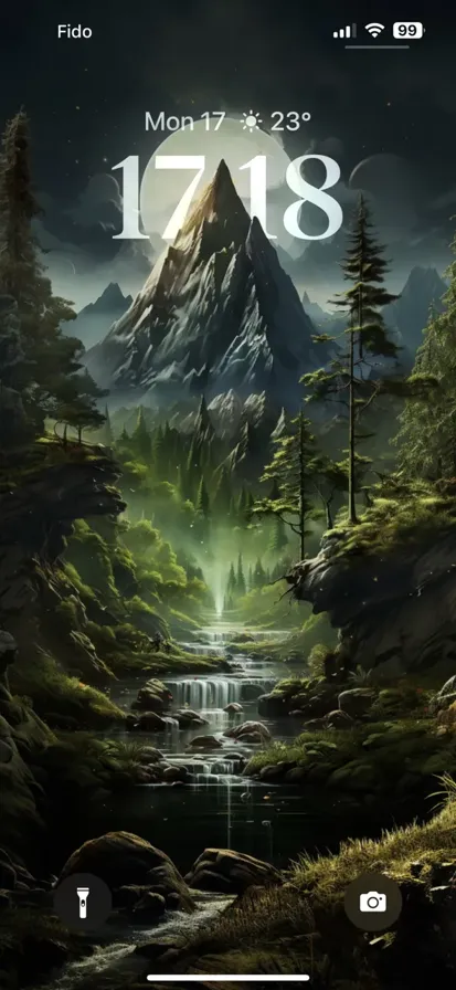 Beneath the moon, a river flows through a breathtaking jungle-covered mountain. - depth effect wallpaper